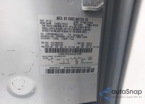 2010 Lincoln Mks z USA, uszkodzony, nr VIN 1LNHL9ER2AG615109